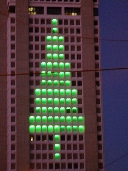 Xmas tree "lights" on Little Rock building